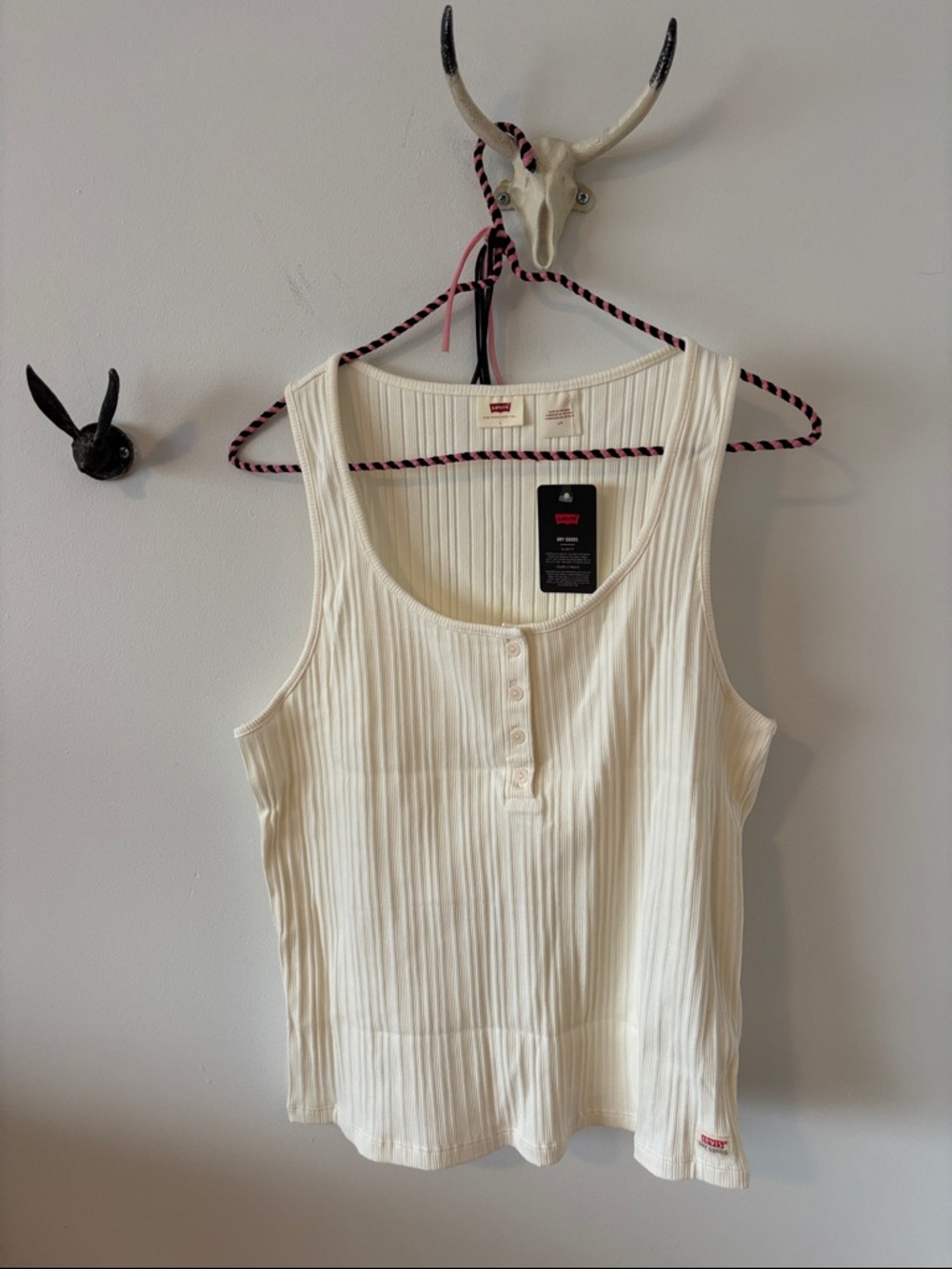 Levi's Cream Ribbed Henley Tank - Button Front